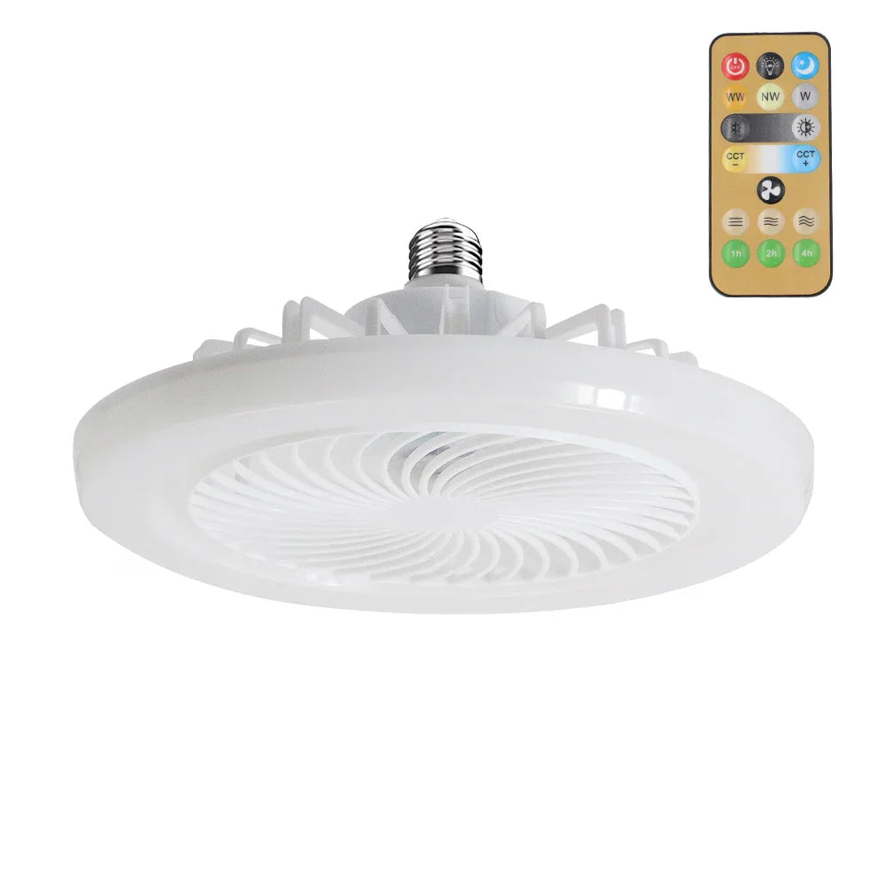 Ventilador de teto LED com luz e controle remoto.