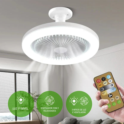 Ventilador de teto LED com luz e controle remoto.