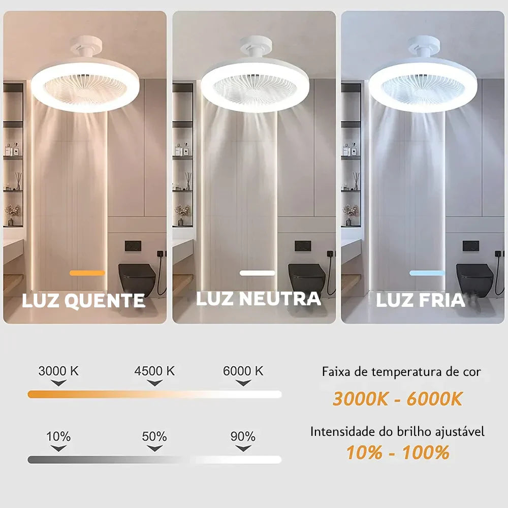 Ventilador de teto LED com luz e controle remoto.